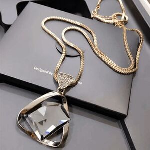 Crystal Diamond Gold Sweater Geometric Pendant Necklace